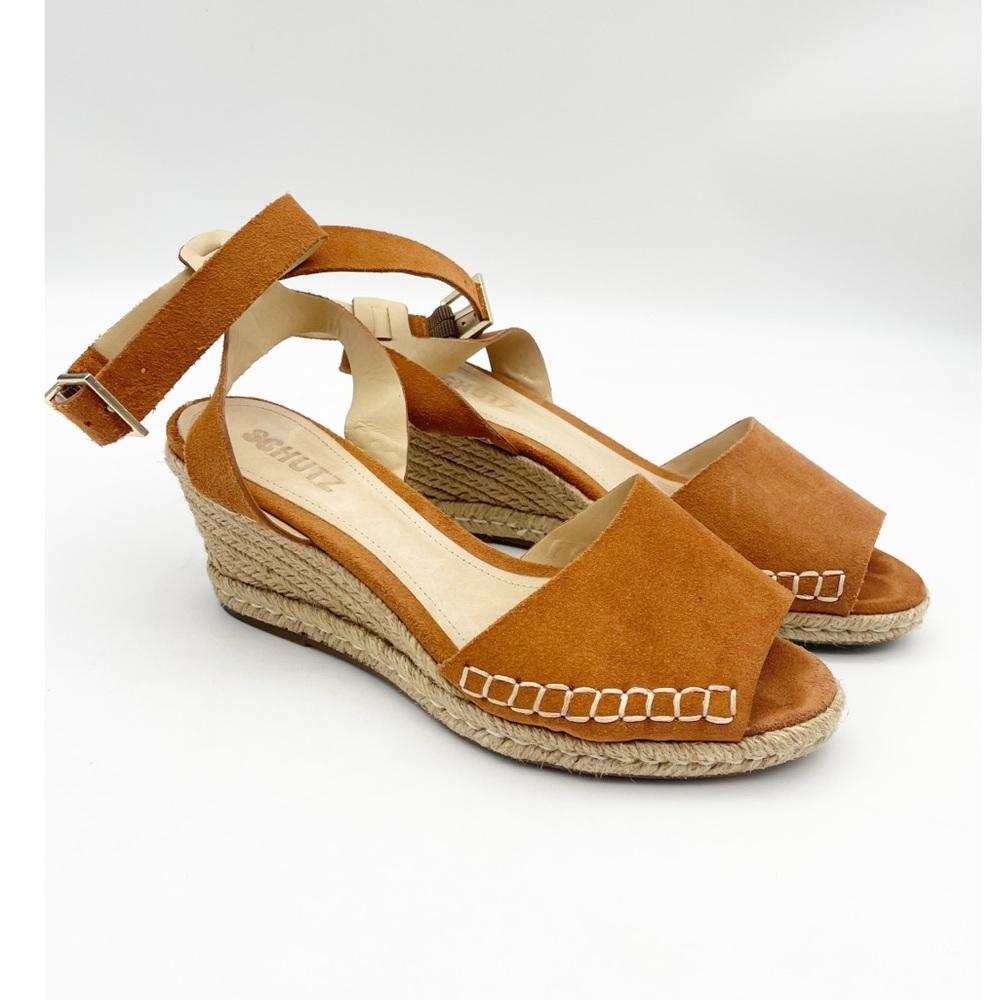 Schultz Geneva Tan Ankle Strap Espadrille Wedges Sandals. Size 9